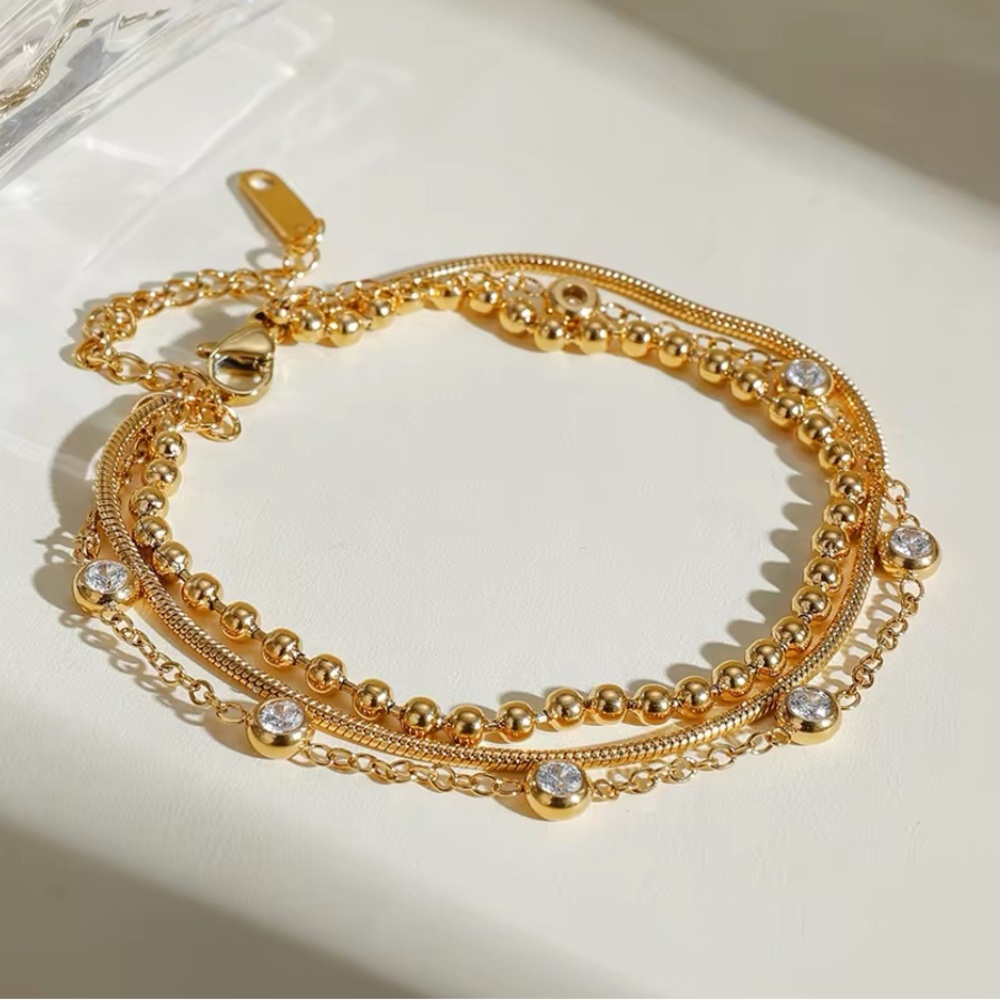 ◾️18K Gold Plated Multi-layer Zircon Bracelet